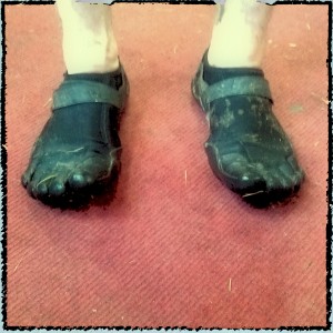 image of two feet in running shoes. The shoes end in small toes.